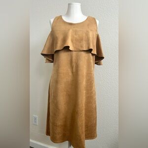 NWT camel suede-like cold shoulder dress size L